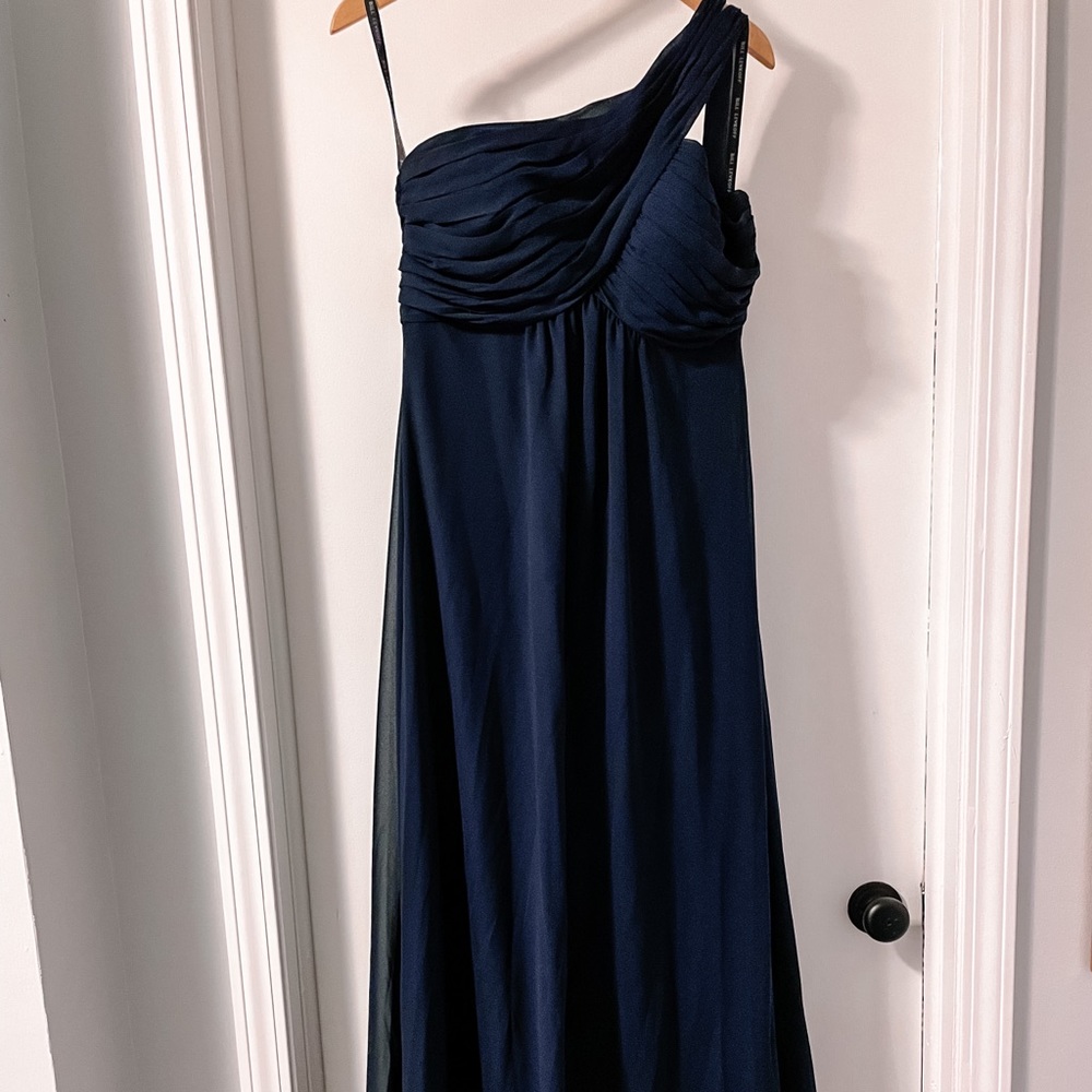 Formal navy one shoulder dress